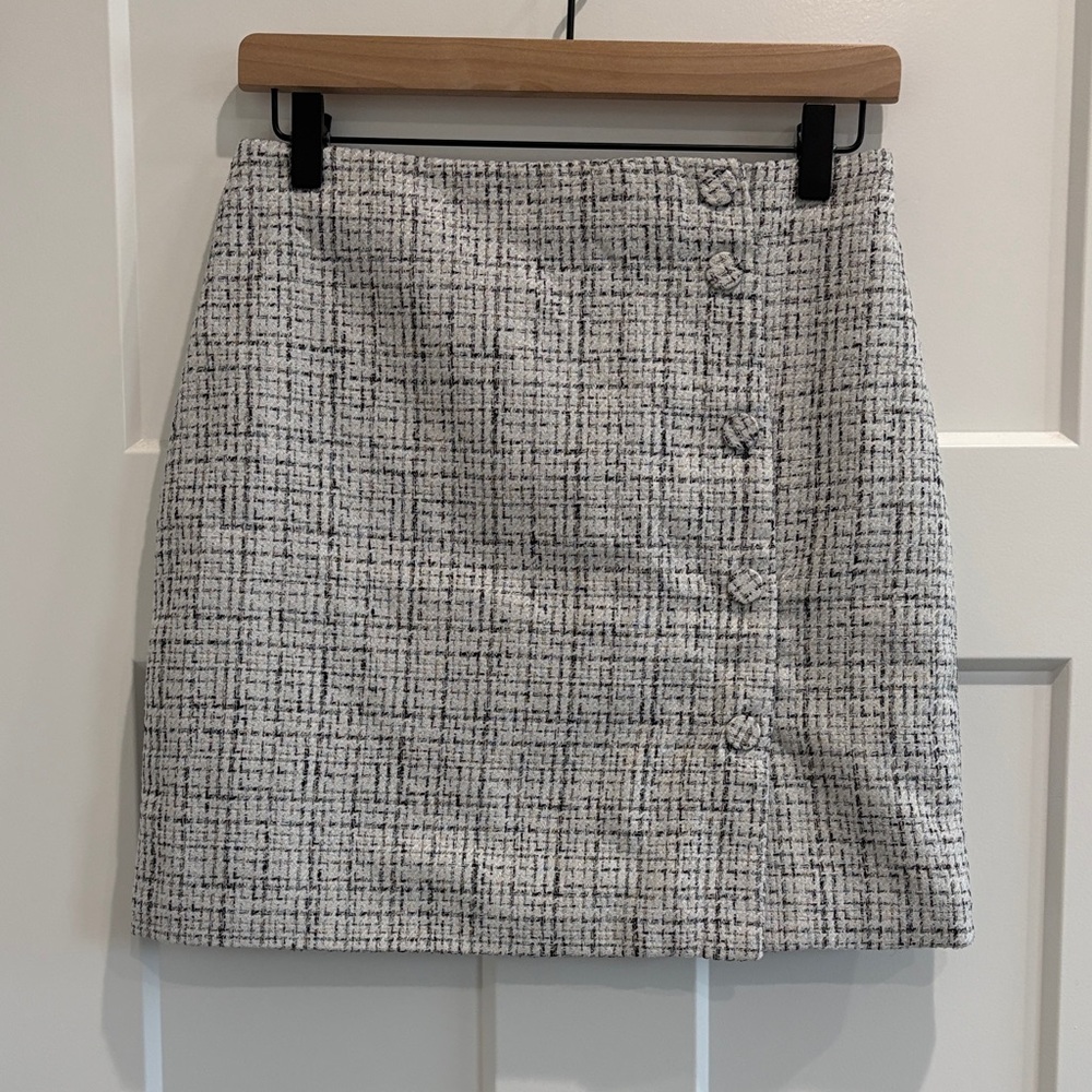 H&M Black and White Tweed Mini Skirt with Button Trim
